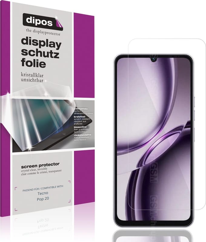 dipos – 4x Beschermfolie geschikt voor Tecno Pop 20 | Krasbestendige & heldere Screenprotector Ultra-Thin