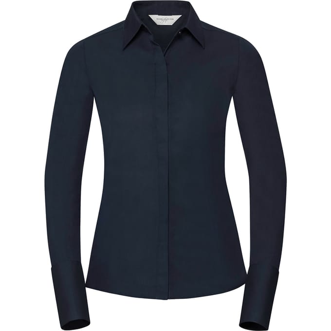 Russell Collection Dames/Dames Ultimate Stretch Slim Shirt met Lange Mouwen (Heldere marine)