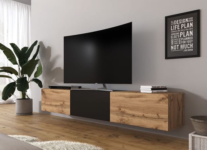 Meubella - TV-Meubel Bonzo - Eiken - Zwart - 180 cm