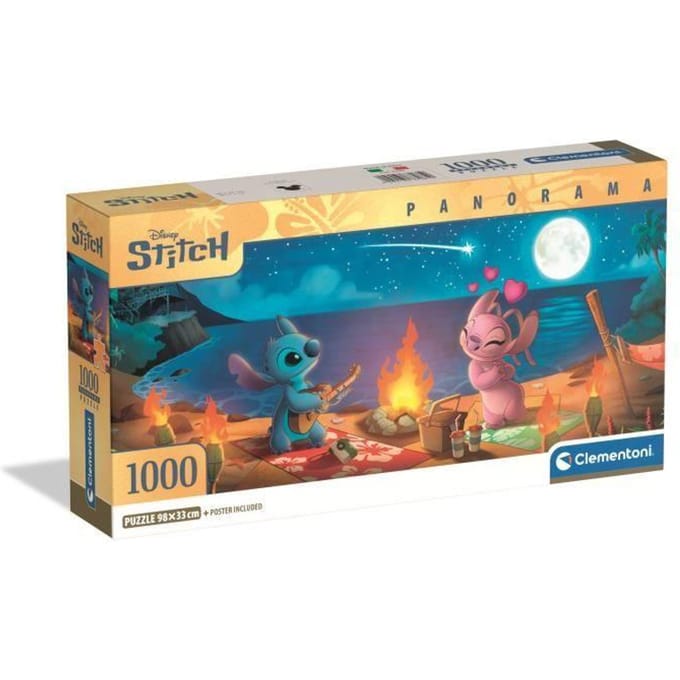 Puzzel 1000 stukjes Stitch, Panorama Compact, CLEMENTONI, Afmetingen van de puzzel 98 x 33 cm
