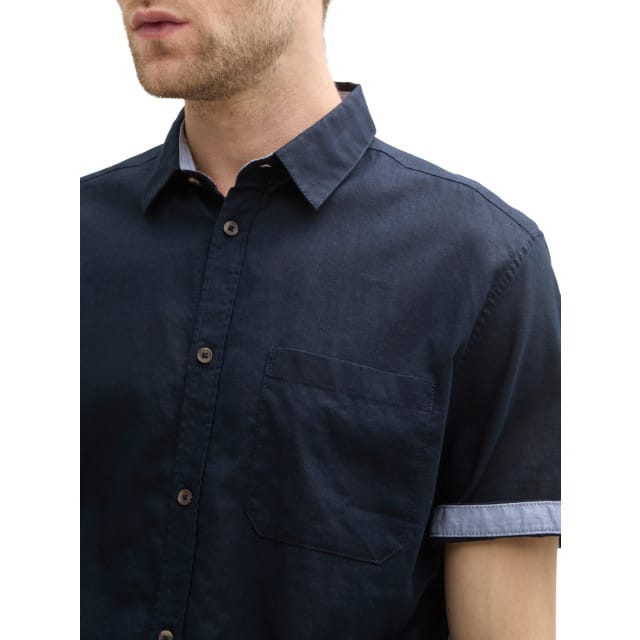 Tom Tailor Regular fit overhemd met korte mouwen en linnen