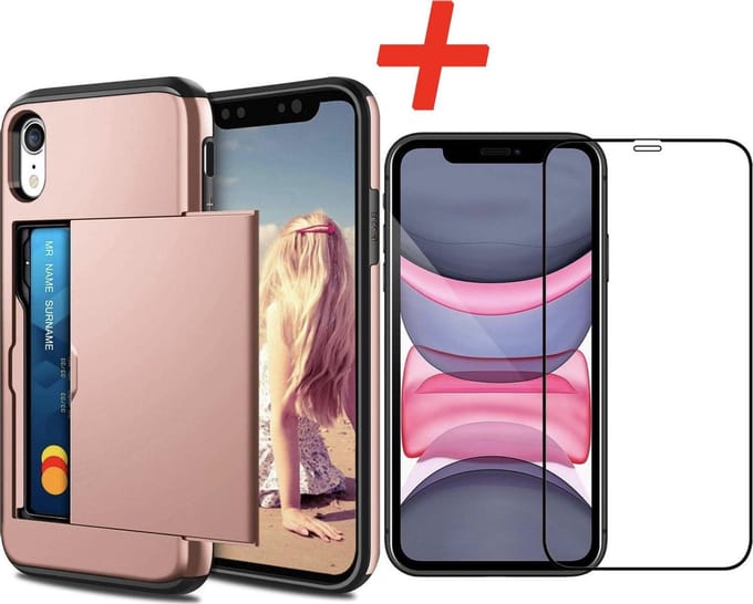 Geschikt voor Apple iPhone XR Backcover | Roze | Pasjeshouder