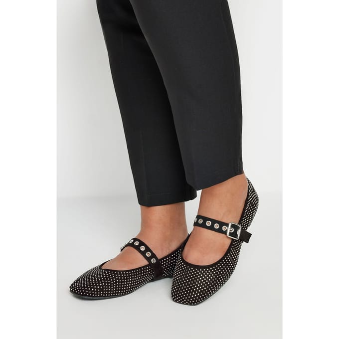 Yours Mary Janeballerina's Met Studs In Een Extra Brede Pasvorm In Zwartsize 38EEE