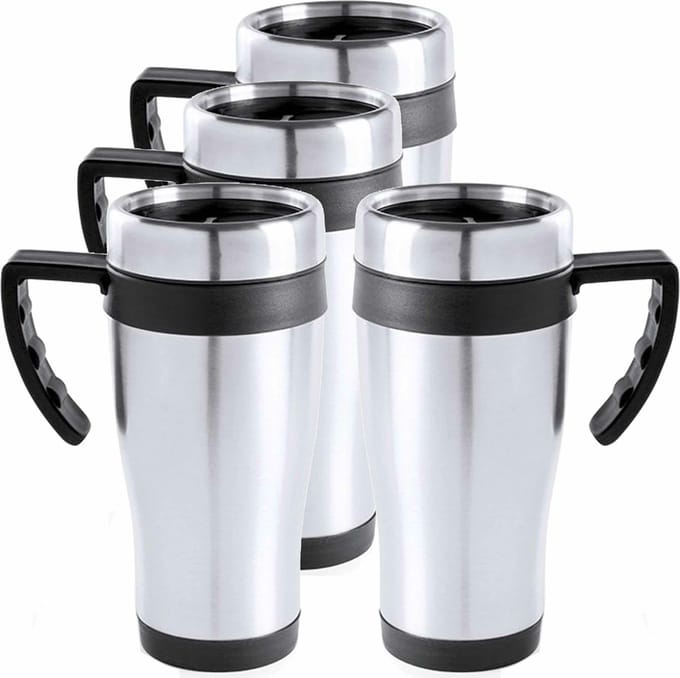 5x Roestvrijstalen thermo bekers zwart 450 ml - RVS warmhoudbekers