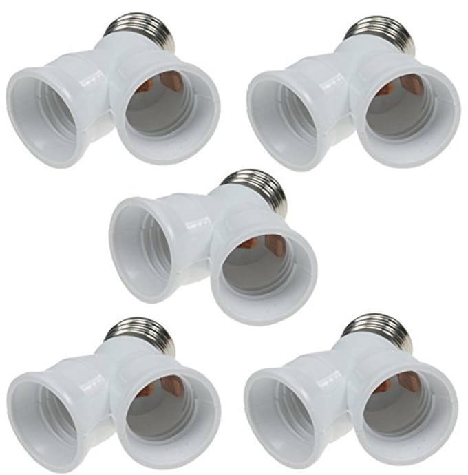 E27 Y-adapter 2-voudig voor lampen - 1x E27 naar 2x E27 schroeffitting - Max. 40 Watt per sokkel (wit, 5 stuks)