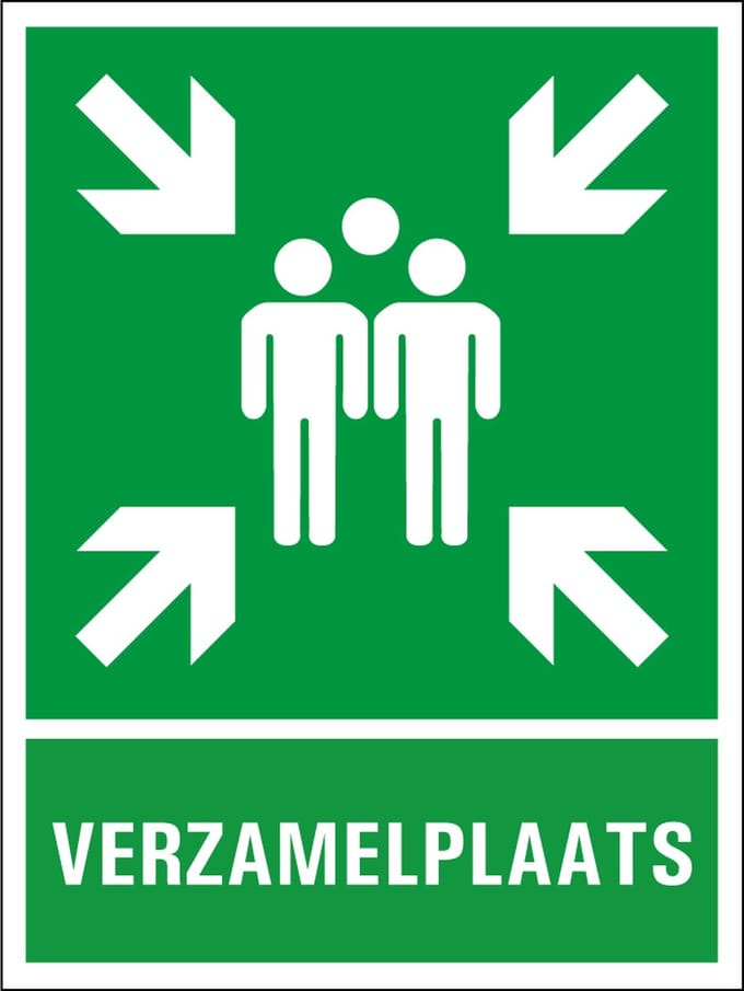 Verzamelplaats sticker met tekst 400 x 300 mm