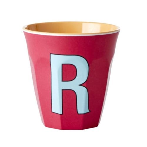 Rice melamine beker medium letter r red kiss