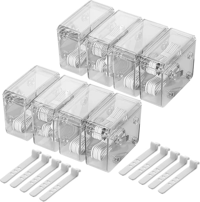 8 stuks kabelopbergdoos, doe-het-zelf afneembare patchwork-kabelmanagement-box met 10 kabelbinders, HD transparante kabelopbergdoos voor bureauopslag, kantoor, thuisgebruik