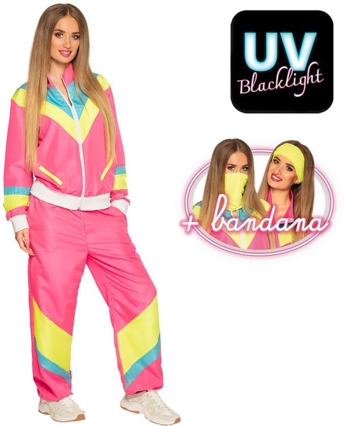 Boland - Trainingspak Retro babe neonroze (L) - Volwassenen - - 80's & 90's - Disco