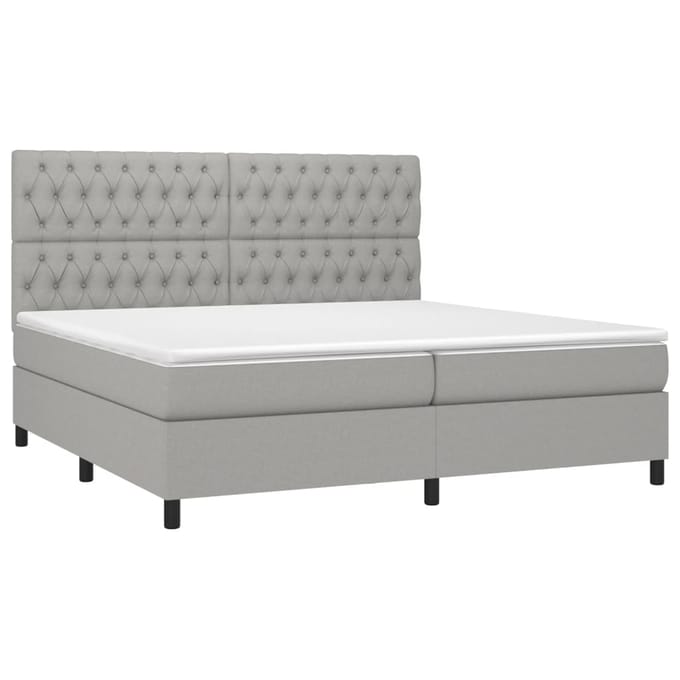 vidaXL - Boxspring - met - matras - en - LED - stof - lichtgrijs - 200x200 - cm