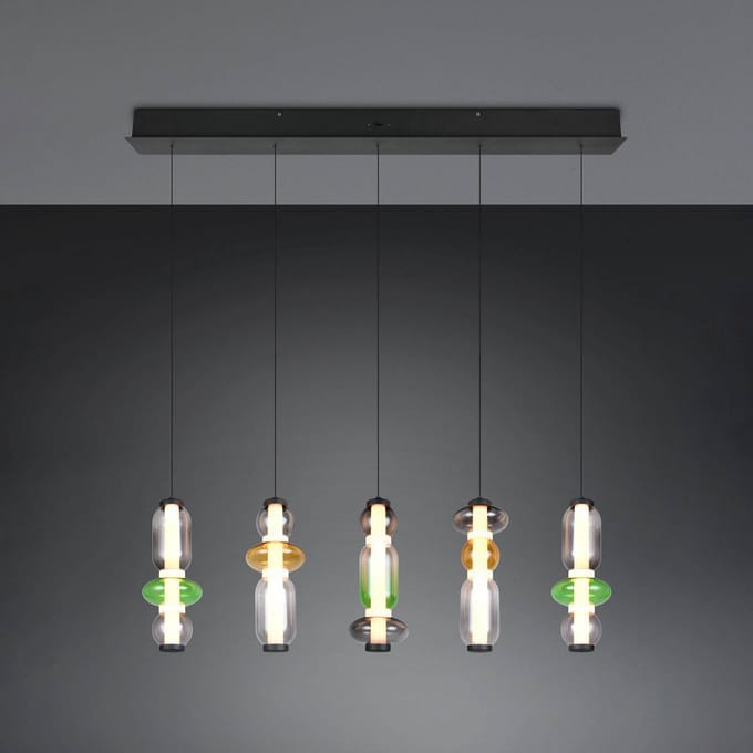 Trio Lighting LED hanglamp Minerva, lengte 100 cm, kleurrijk, glas, CCT dimbaar