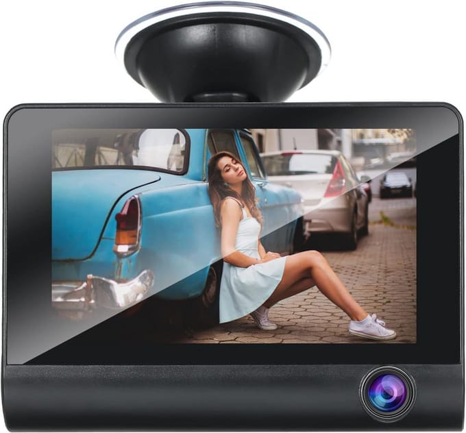 Dashcam Full HD 1080P met Dubbele Camera Voor en Achteruitrijcamera en 4 Inch IPS-Scherm