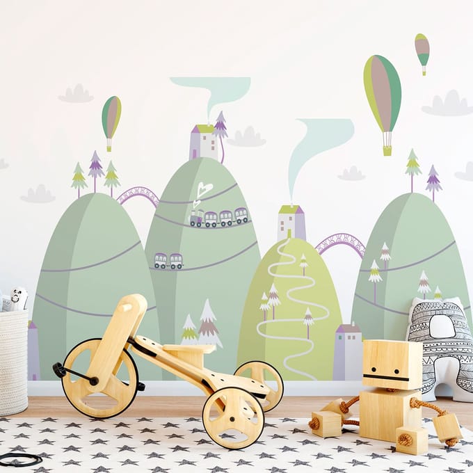 Scandinavische bergstickers met luchtballonnen, 60 x 90 cm