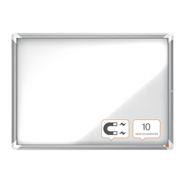 Nobo Premium Plus Afsluitbare Glazen Binnenvitrine Magnetisch met Zijslot- 8xA4 Formaat - Zilver/Wit