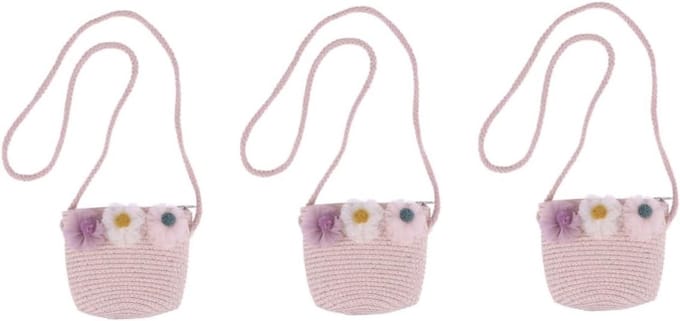 Kinder Stro Tas - Zomer Set - Buitenspelen - Set van 2 - 14 cm - Roze
