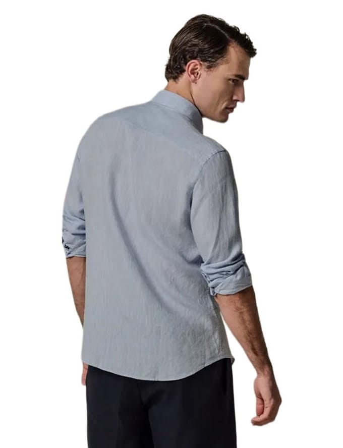 Lichtblauwe linnen overhemd Profuomo Slim Fit
