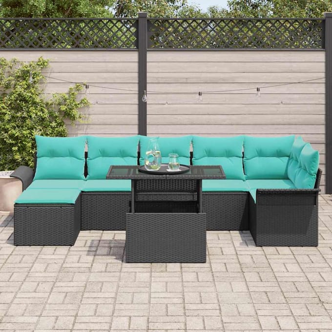 vidaXL - Tuinbank - Set - 8 - st - Zwart - [Synthetisch]: - Poly - Riet