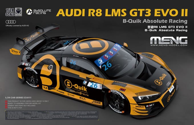 Meng Model Modelbouwpakket Auto - MENG CS011 Audi R8 LMS GT3 EVO II - B-Quik Absolute Racing - R Auto Plastic - 1:24 - Modelbouw