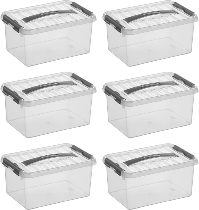 Sunware Q-Line opbergbox 6L - Set van 6 - Transparant/grijs