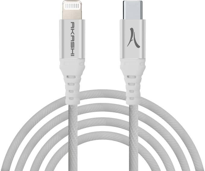 Akashi, USB-C naar Lightning kabel MFI-gecertificeerde oplaadsynchronisatie, Wit