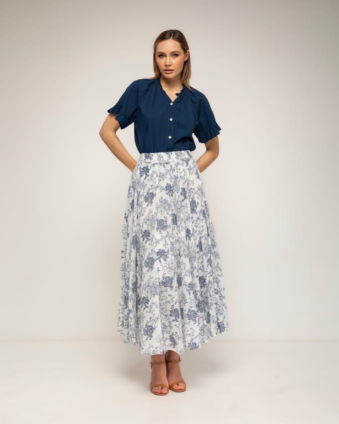 Lange uitlopende bloemenprint rok met elastische taille