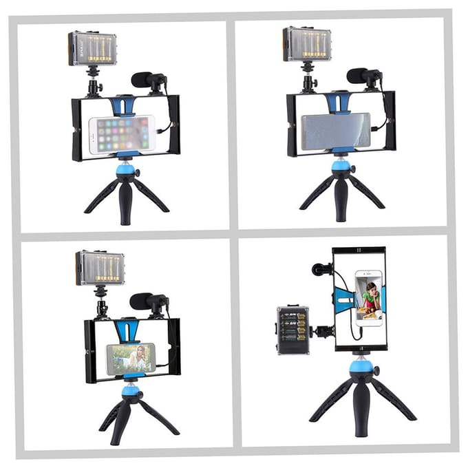 PULUZ PKT3023 Smartphone Handheld Filmmaking Video Rig + 96 LED's LED Studiolicht + Video black
