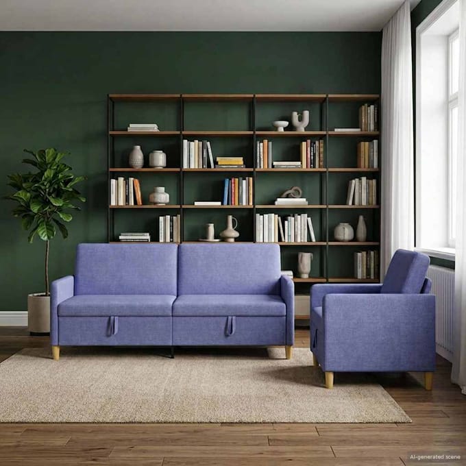 vidaXL - Sofa - Set - Met - Opslag - 2 - st - Jeans - Blauw - Polyester