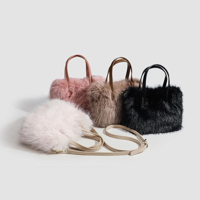 Eenvoudige Pluche Handtas Damesmode Fluffy Schoudertas Oceaanmode met Crossbody Bonttas white