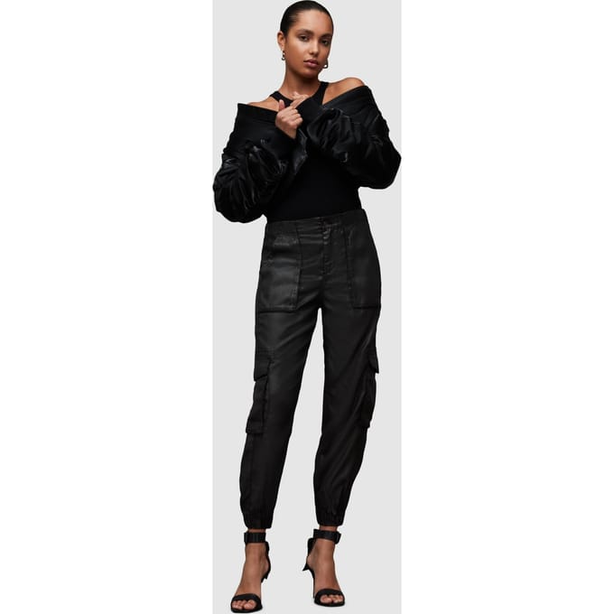 AllSaints Frieda Coated Trouse Black Taglia: 4 | Pantaloni cargo Outlet | Donna | Nero