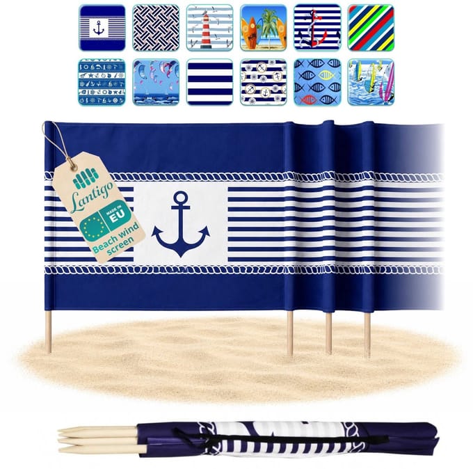 Lantigo Strandscherm Anclas Azules 14m | Windscherm Strand Microvezel UV-bestendig 80 cm