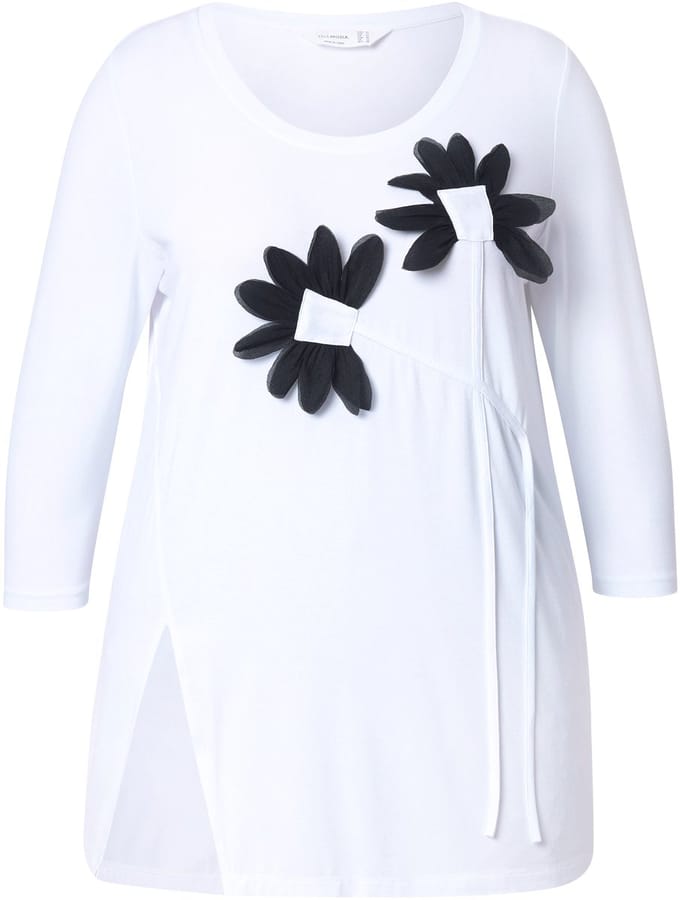 MIAMODA - Dames - T-shirt A-lijn 3D-bloemen - Sneeuwwit - Maat 48