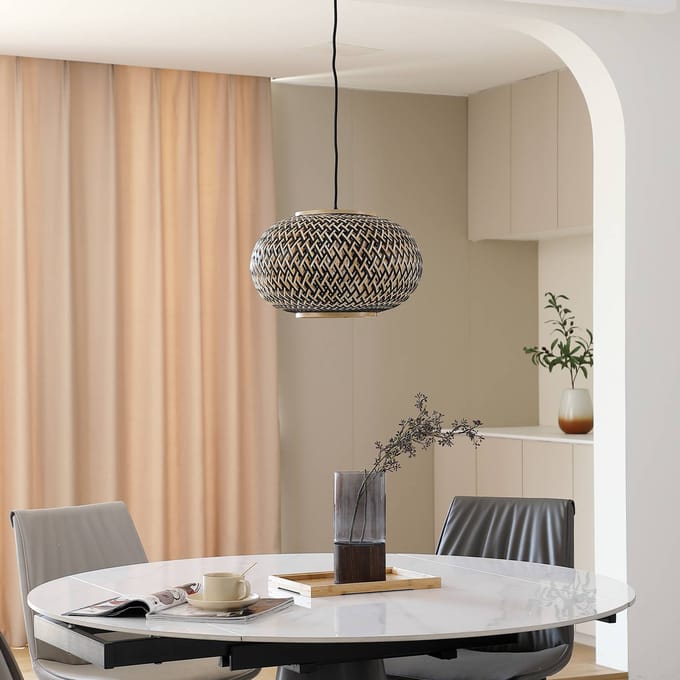 Lindby - hanglamp - 1licht - Bamboe, ijzer - H: 24.2 cm - E27 - zwart, donker hout