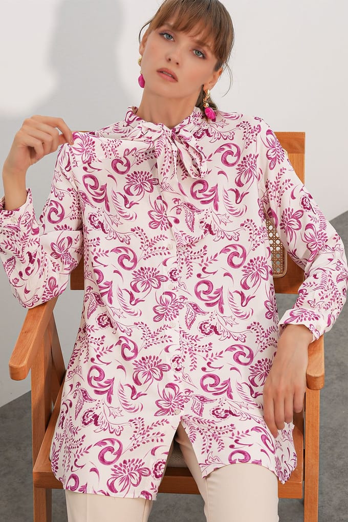 Lange Bloemen Viscose Overhemd