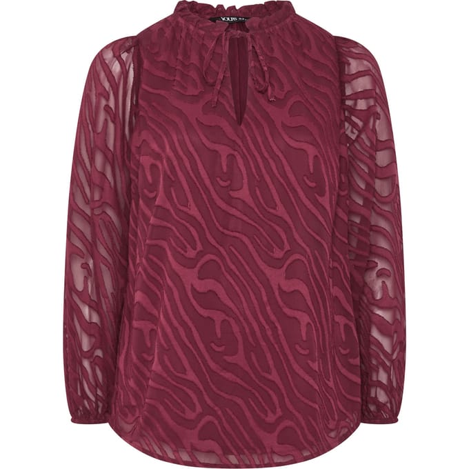 Yours Curve Rode Blouse Met Ruchekraag En Abstracte Textuur Size 42