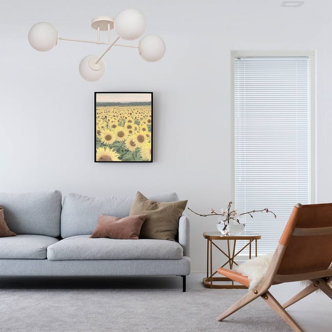 HELAM Moon plafondlamp, 80 cm, 4-lamps, zandkleurig, glas, E27