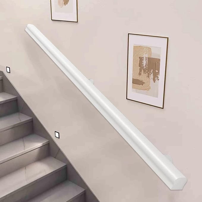 Houten trapleuning - Wandleuning trap - Veilige ondersteuning - Massief grenenhout - 300cm lengte - Wit