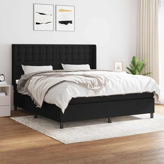 vidaXL - Boxspring - met - matras - stof - zwart - 160x200 - cm