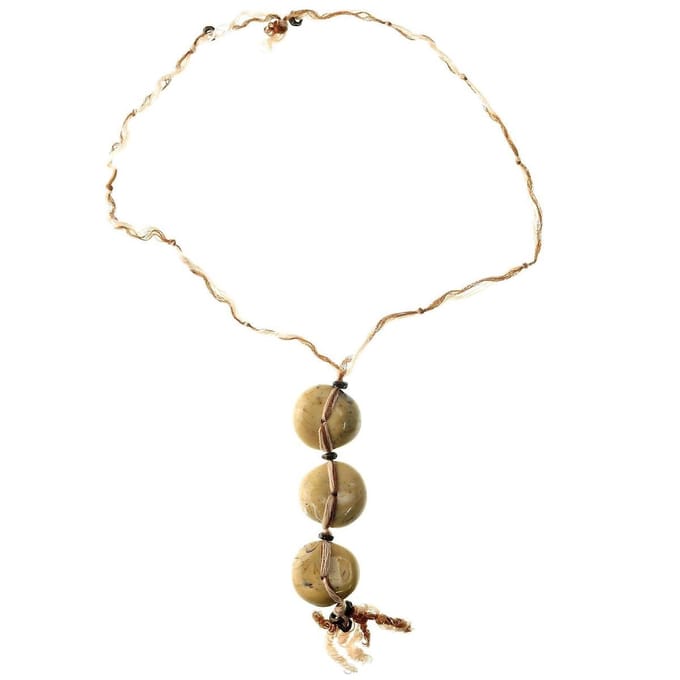 Behave - Lange ketting - Boho look - Crèmekleur bruin natuursteen - 80 cm