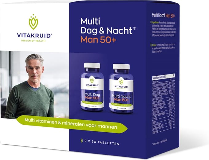 Vitakruid Multi Dag & Nacht Man 50+ 100% Vegan 2 x 90 180 Tabletten
