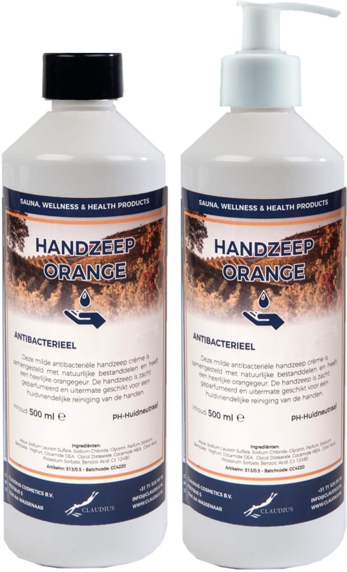 Handzeep Orange 500 ml - set van 2 stuks - met gratis pomp - Voordeelverpakking
