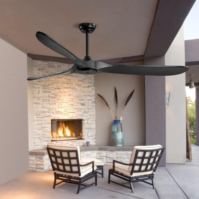 Ventilateur de plafond 72  Lames en bois Sans lumière Télécommande Moteur réversible Noir