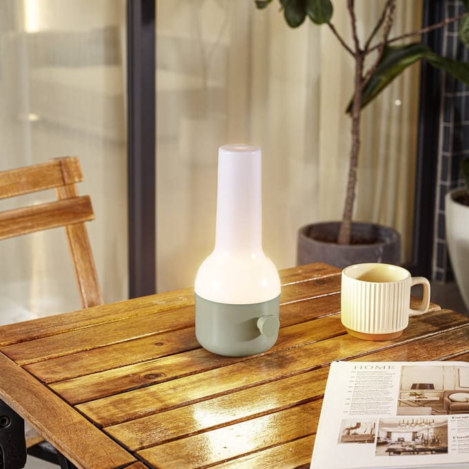 Lindby LED oplaadbare buiten tafellamp Isaline, groen, dimbaar
