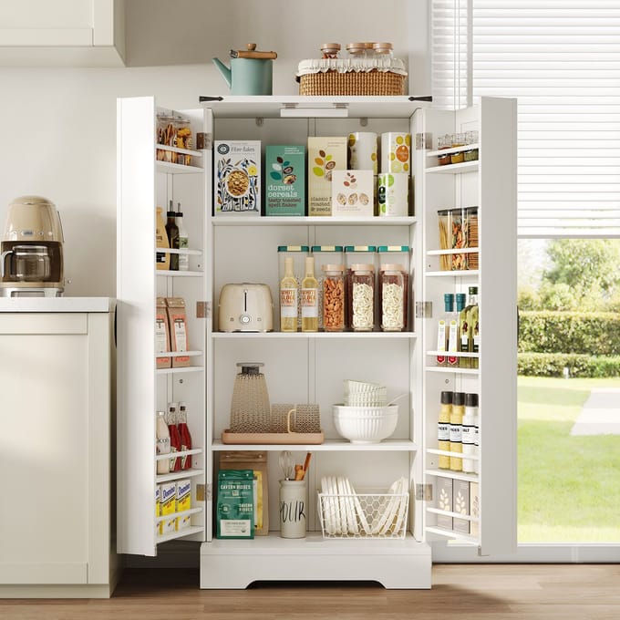 STILVORA Dressoirs - Eetkamerkast Met Opbergruimte - Highboard Met Flexibele Planken - 60x35x128,5 cm - MDF - Wit