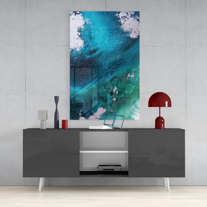 Glasschilderij - Abstract Turkoois - 110x70 cm