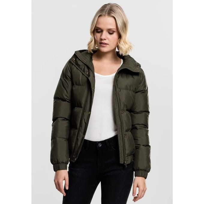 Urban Classics Hooded Puffer Dames Tussenseizoensjas - olijf - S
