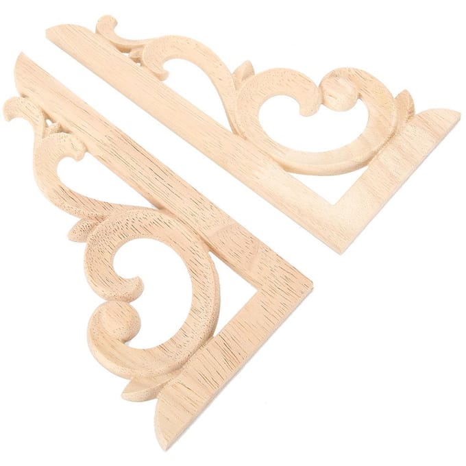 2 stuks Houtgesneden Hoek Applique Ongeschilderde Decal voor Huismeubels Houtsnijwerk Decoratief beige