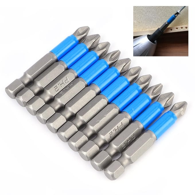 10-delige elektrische schroevendraaierbitset antislip S2 staal kruiskop magnetische boorbit PH2 x 50 mm