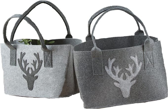 Filt shopper tas met glitter hertenkop, grijs