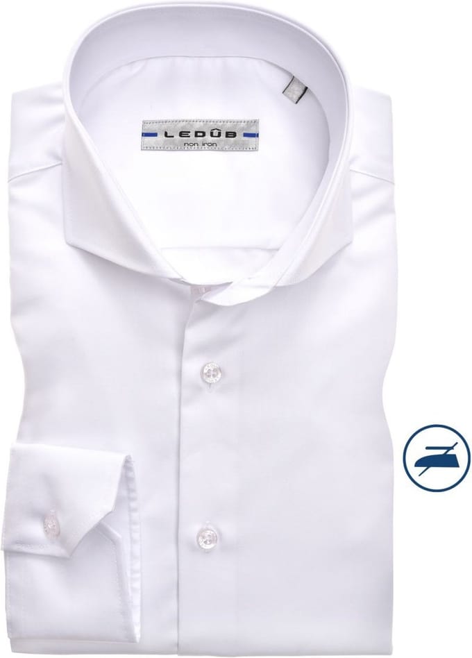 Ledub slim fit overhemd - wit - Strijkvrij - Boordmaat: 36