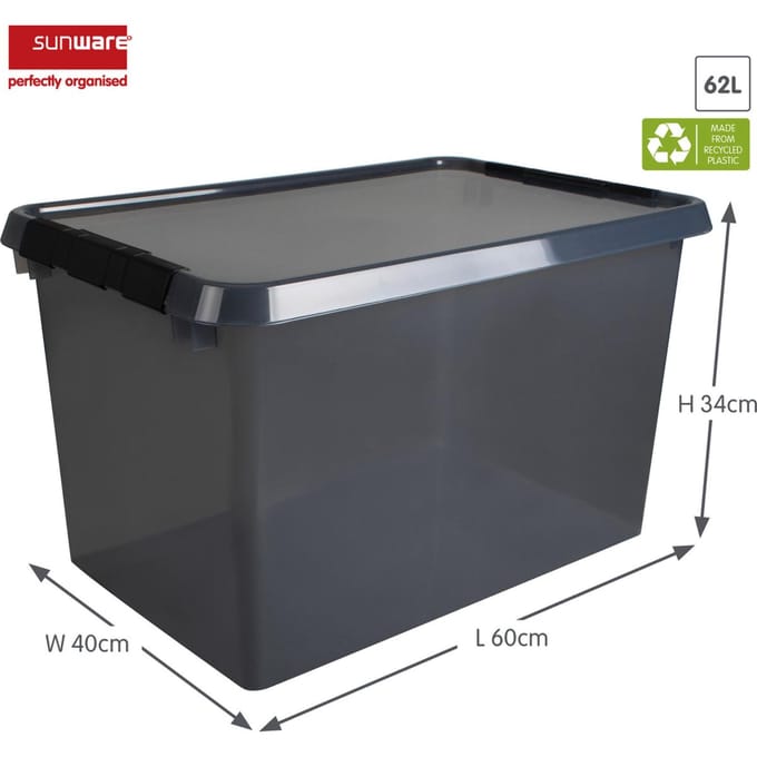 Comfort line opbergbox 62 liter transparant grijs/zwart  60 x 40 x 34 cm